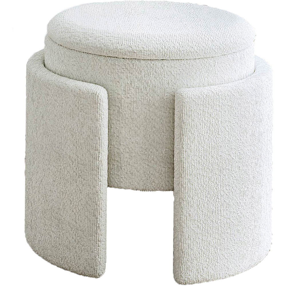 CARME Home Mabel Ivory Bouclé Storage Stool Image 2