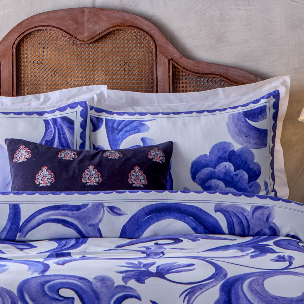 Paoletti Azzurro Super King Size Blue Printed Cotton Duvet Set Image 3