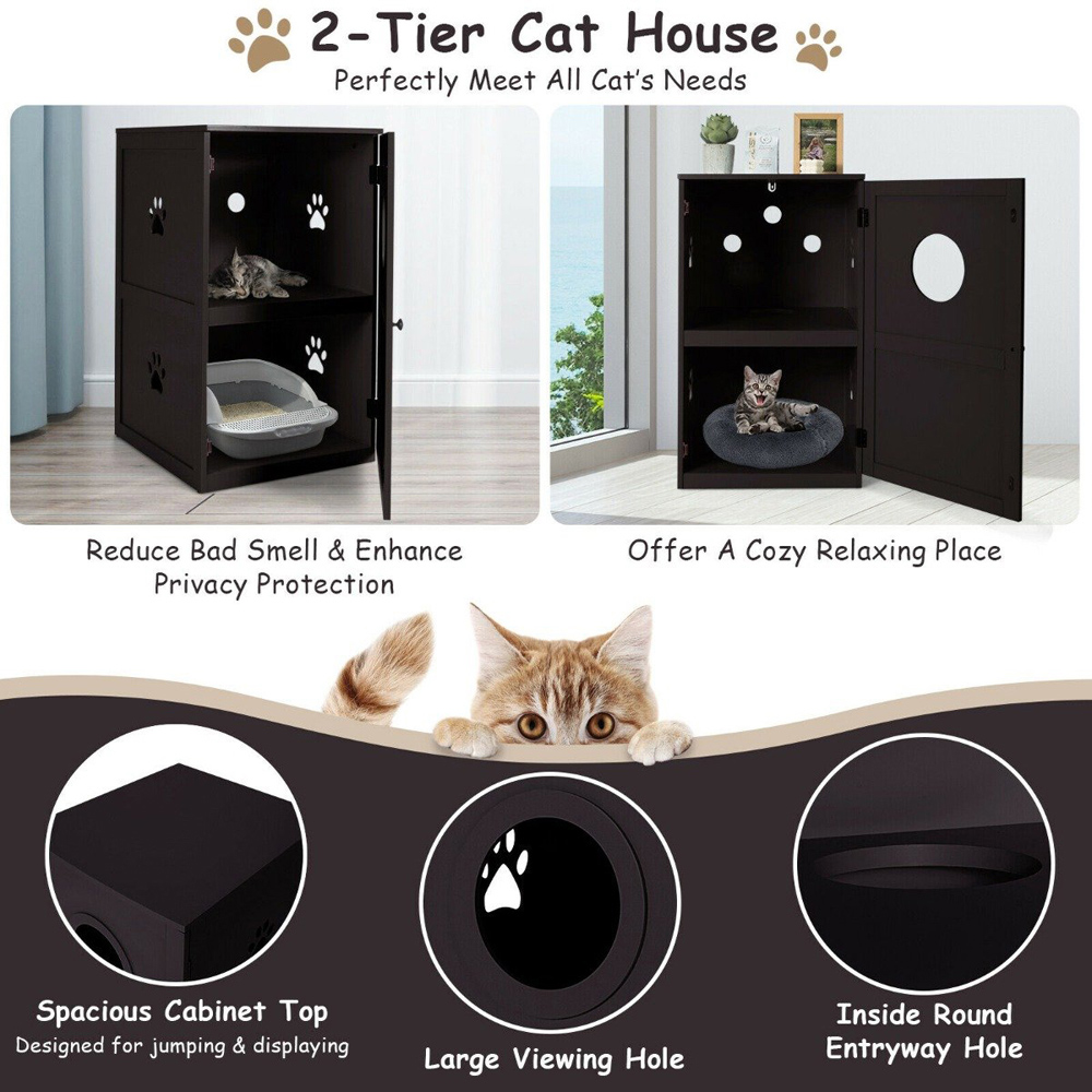 Costway 2 Tier Coffee Cat Litter Box 90 x 60 x 53cm Image 6