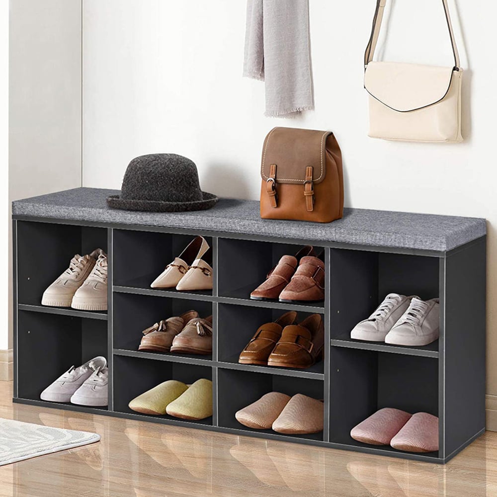 Costway 10 Cube Grey Shoe Storage Bench Image 1