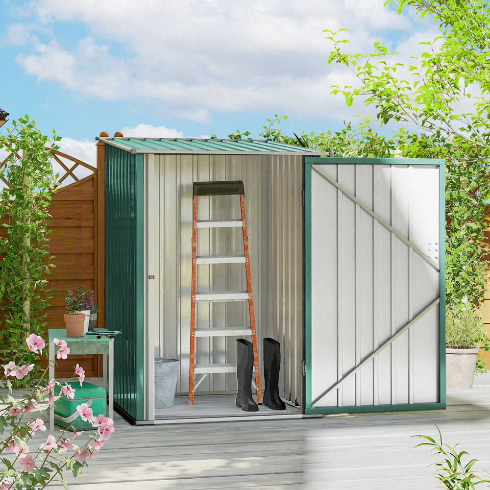 Outsunny 3.3 x 3.4ft Green Steel Garden Storage Shed with Lockable Door Image 3