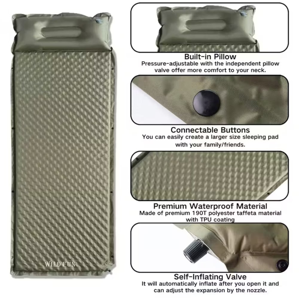 Alivio Single Olive Green Waterproof Inflatable Camping Sleeping Pad Image 5