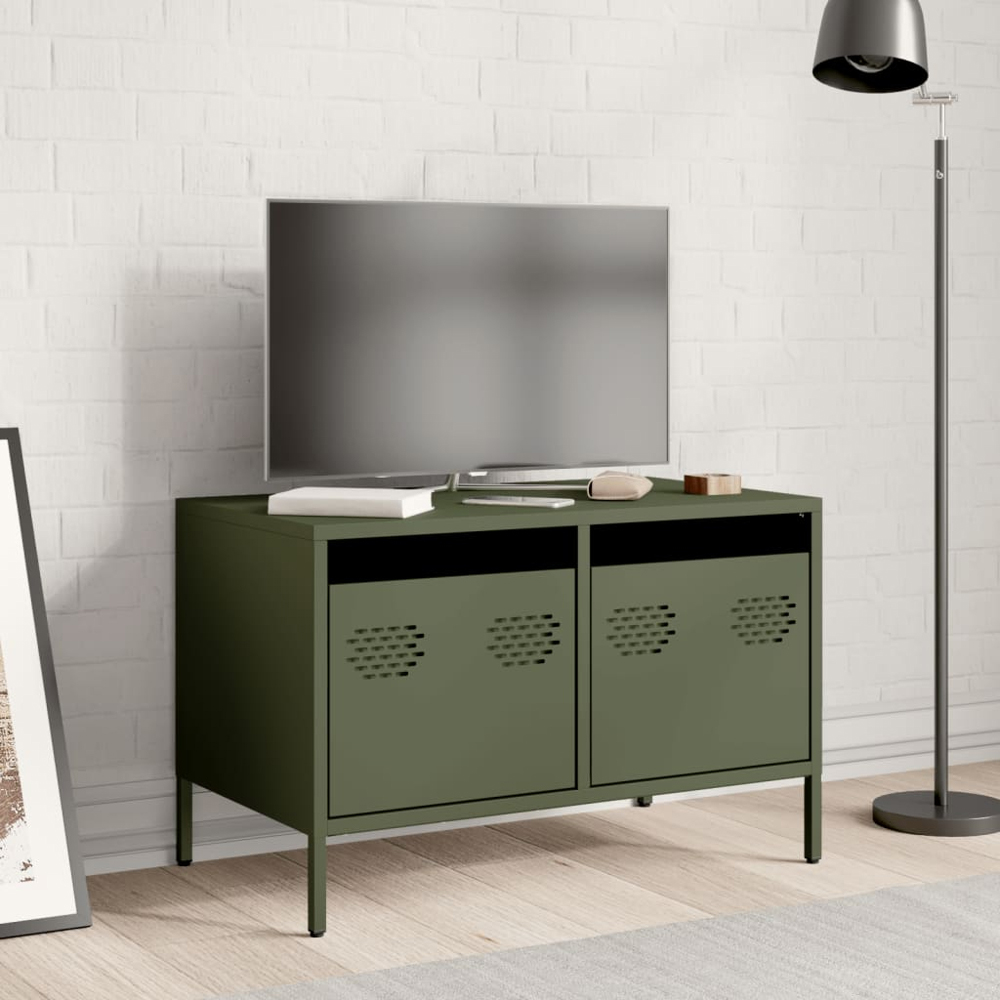 vidaXL 2 Drawer Olive Green Cold-Rolled Steel TV Cabinet Image 3