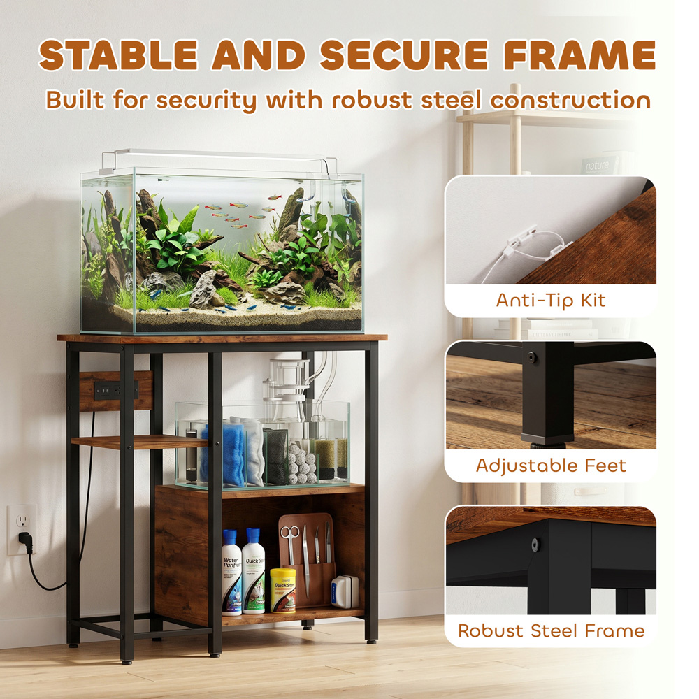 PawHut Rustic Brown Fish Tank Stand with Power Outlets Image 8