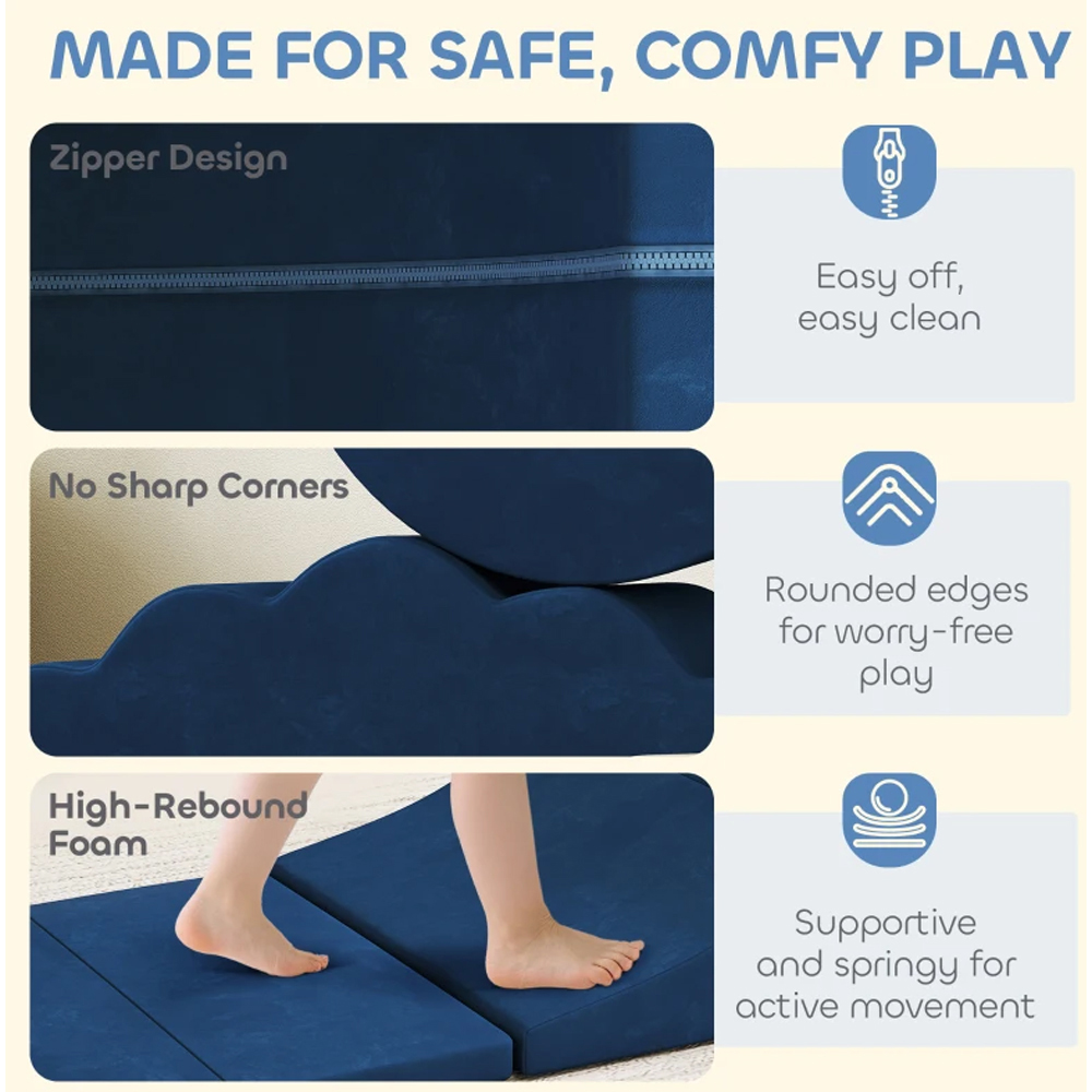 AIYAPLAY Dark Blue Kids Foam Climbing Blocks Soft Play Set 7 Piece Image 8