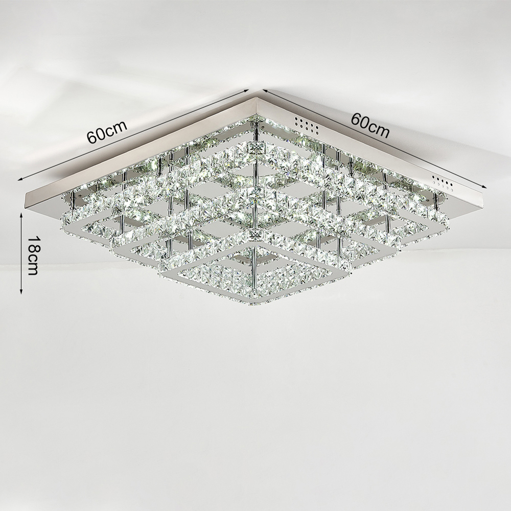 Living and Home 24 inch Square Glamourous Cystal LED Ceiling Light Image 6