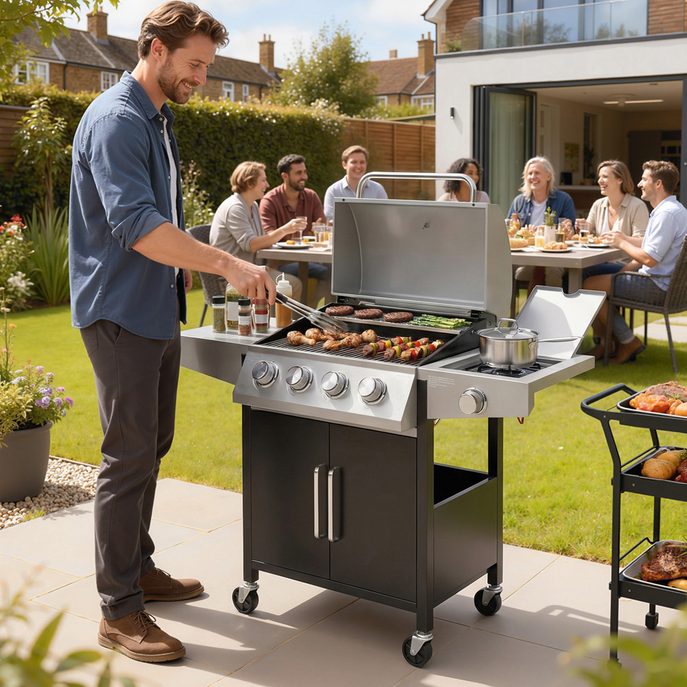 Outsunny Silver and Black 4+1 Burner Gas BBQ Grill with Side Burner Image 2