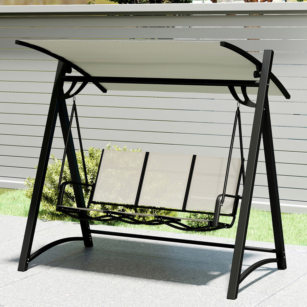 Outsunny 3 Seater Cream Adjustable Swing Chair with Canopy Image 8