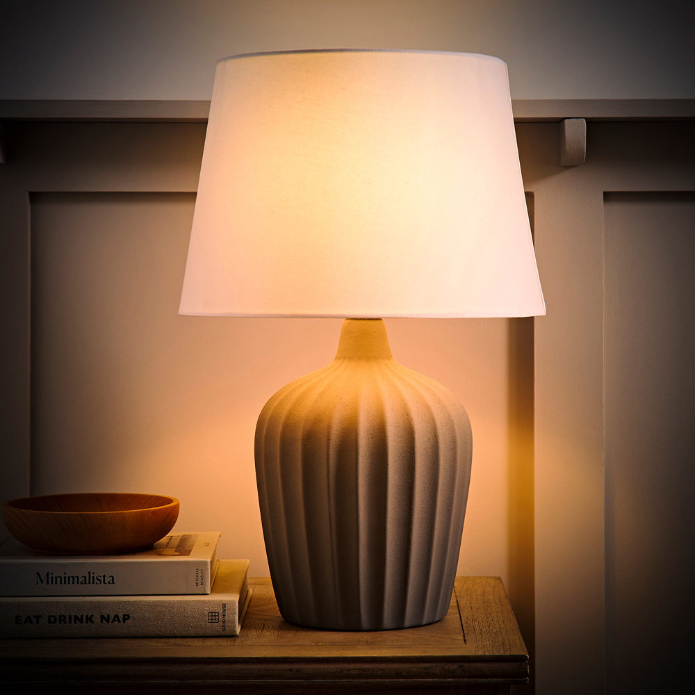 ValueLights Serena Natural Tapered Linen Lamp Shade Ribbed Ceramic Grey LED Table Lamp Image 6