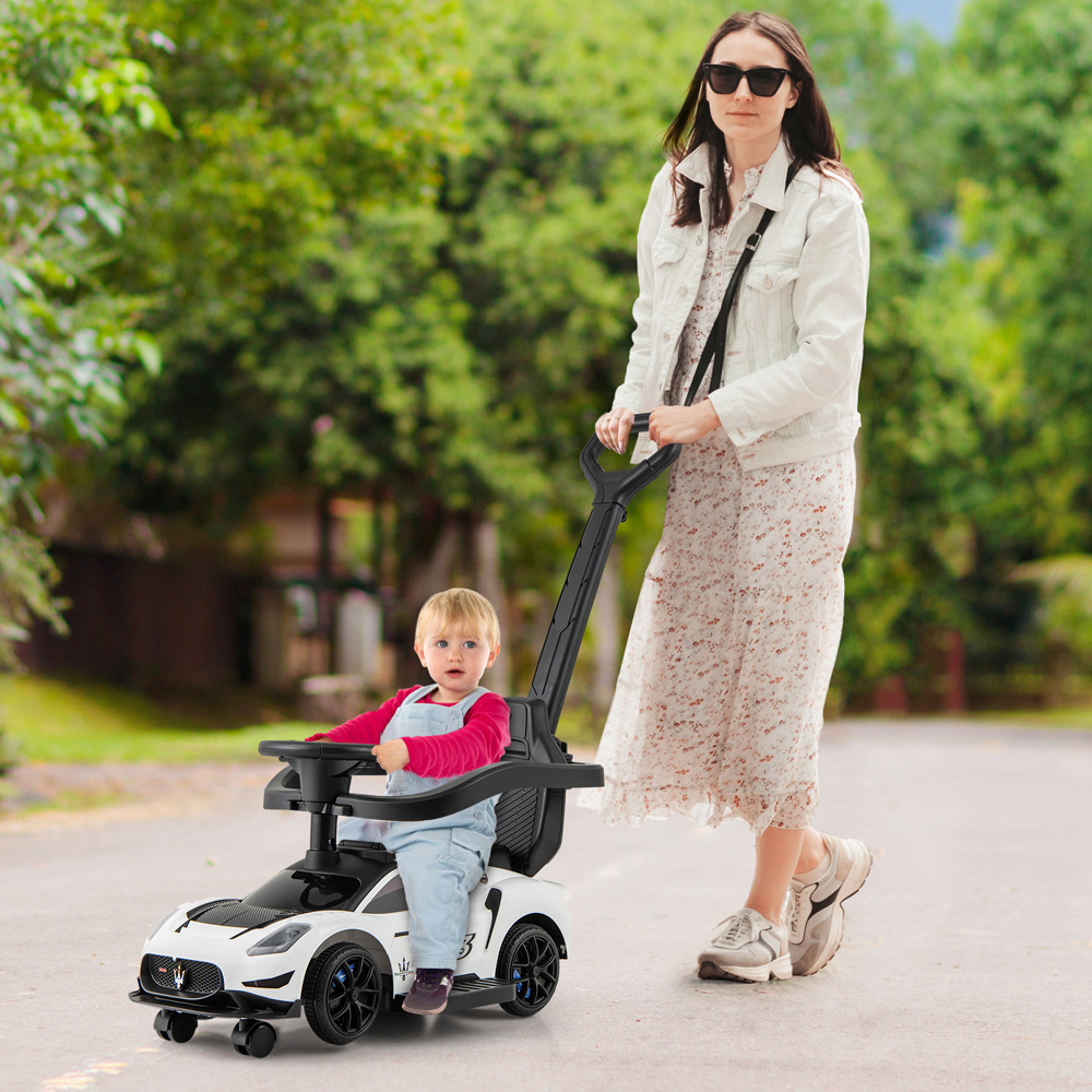 Costway 3-in-1 Kids White Licensed Maserati Ride On Push Car with Music Steering and Guardrail Image 4