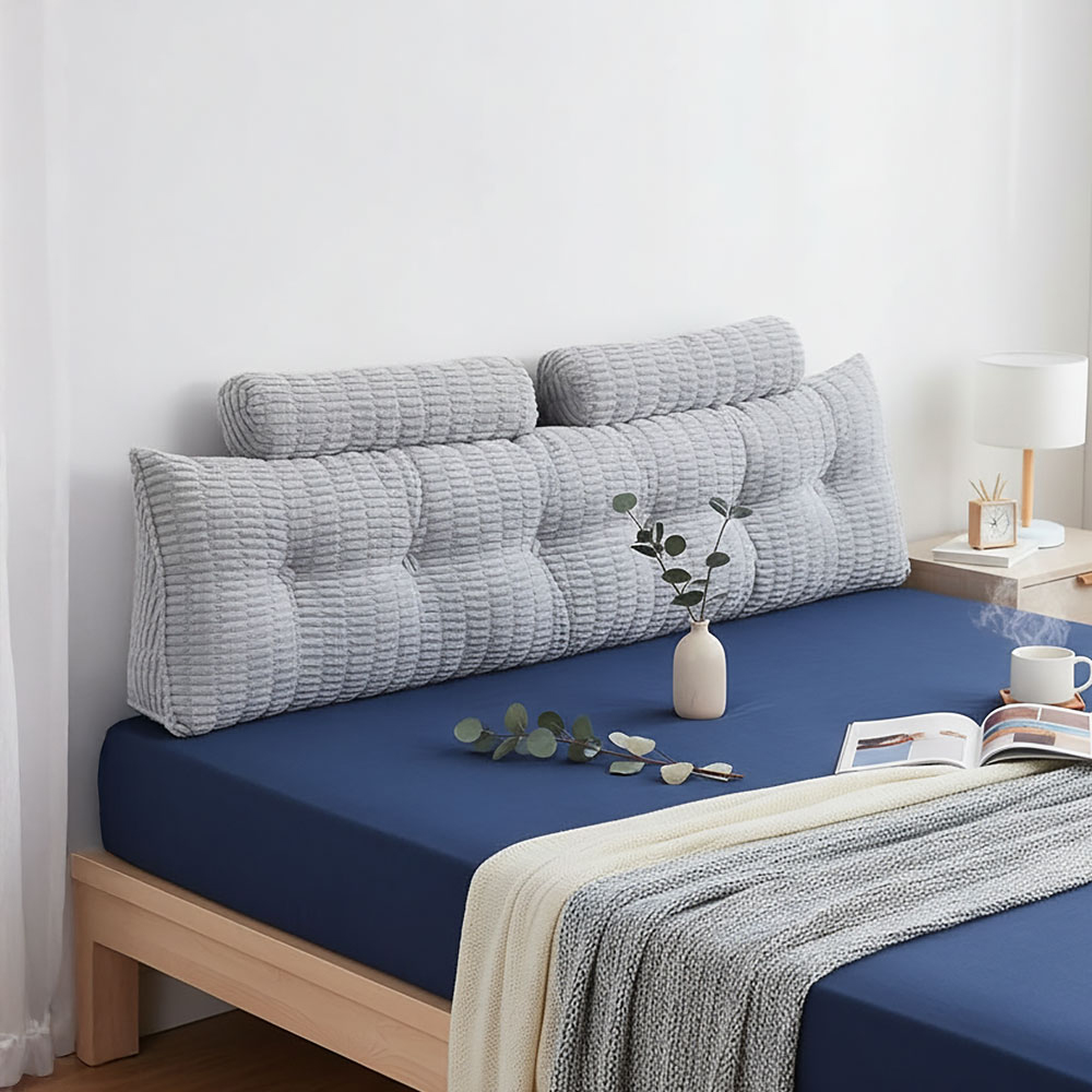 Living and Home Greyish Blue Wedge Headboard Pillow with 2 Backrest Support Cushion 67 x 180cm Image 2