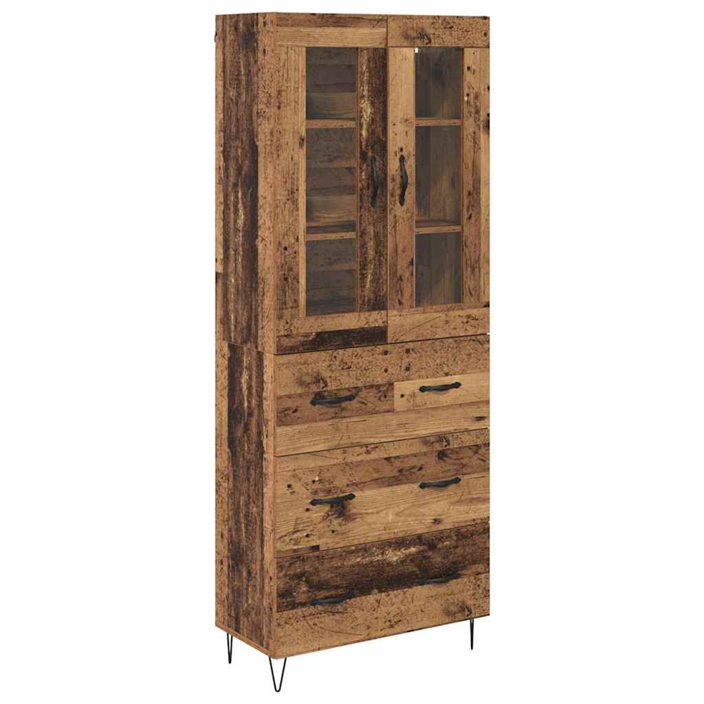 vidaXL 2 Glass Door 3 Drawer Old Wood Sideboard Image 2