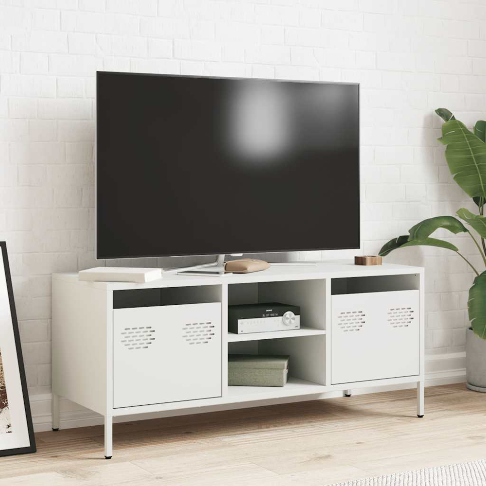 vidaXL 2 Drawer 2 Shelf White Steel Industrial Style TV Cabinet Image 8