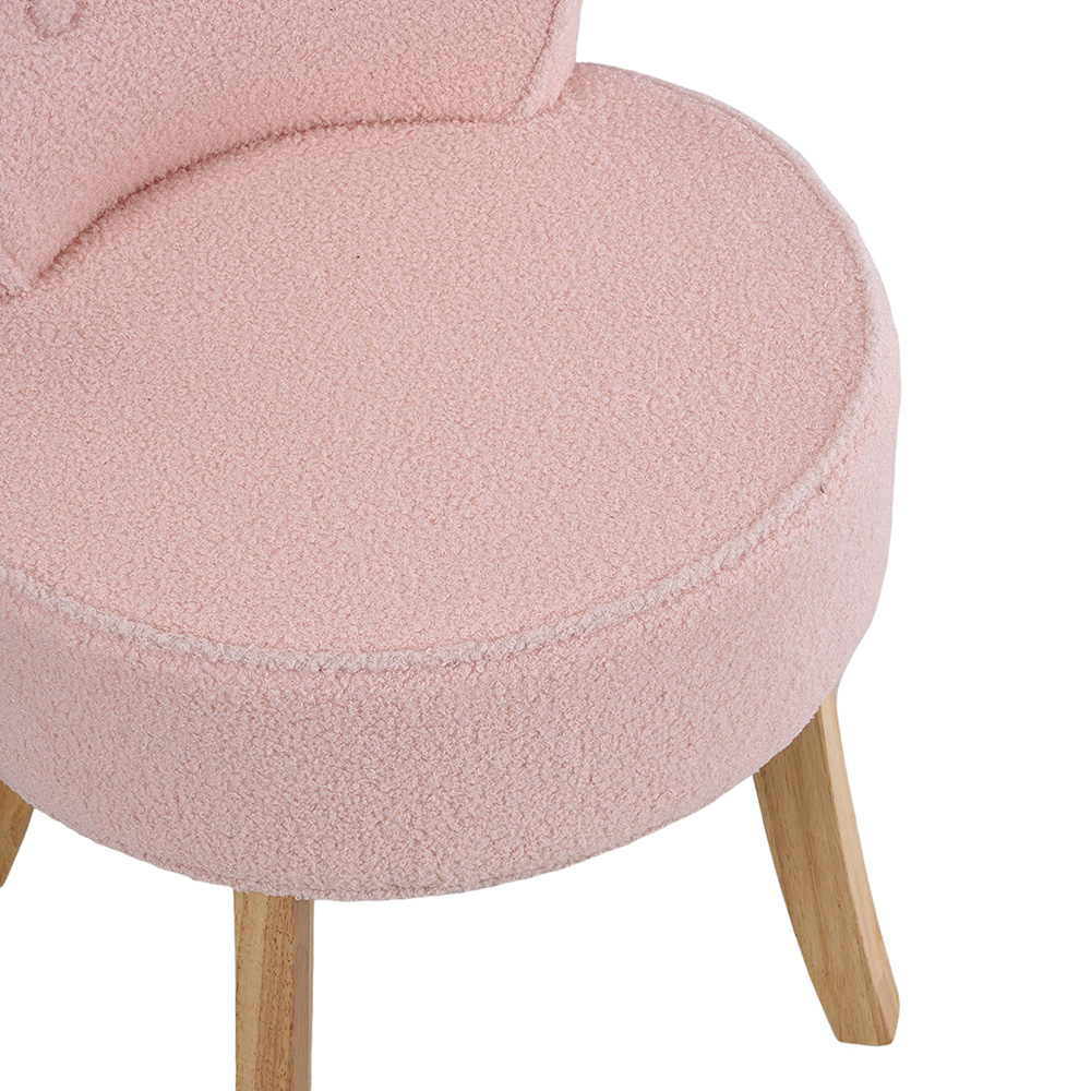 Living and Home Pink Teddy Fleece Button Tufted Vanity Stool Image 4