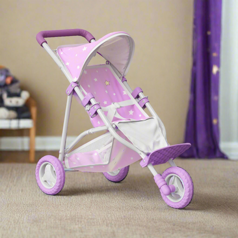 Teamson Kids Olivia's Little World Purple and Stars Baby Doll Jogging Stroller Image 2