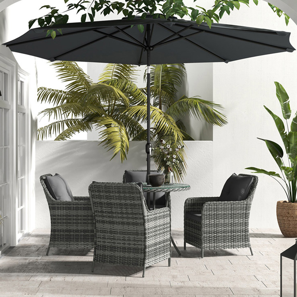 Outsunny 4 Seater Round Rattan Dining Set with Umbrella Grey Image 1