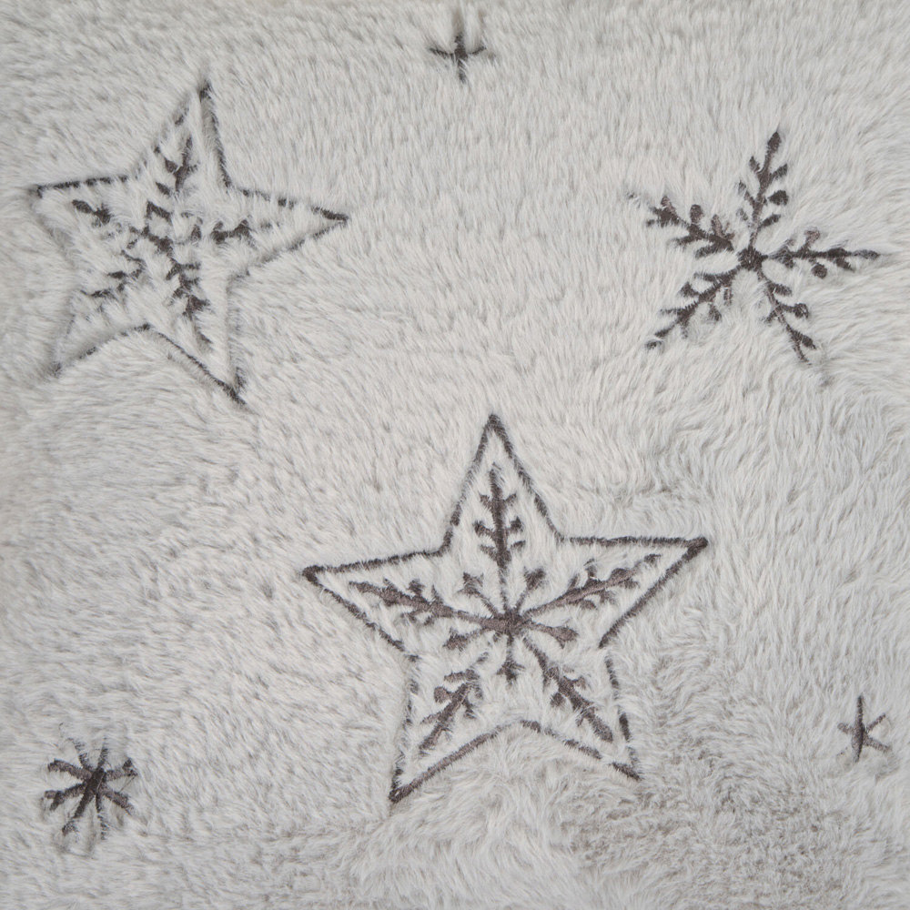 Star Embroidered Faux Fur Cushion Silver Image 4