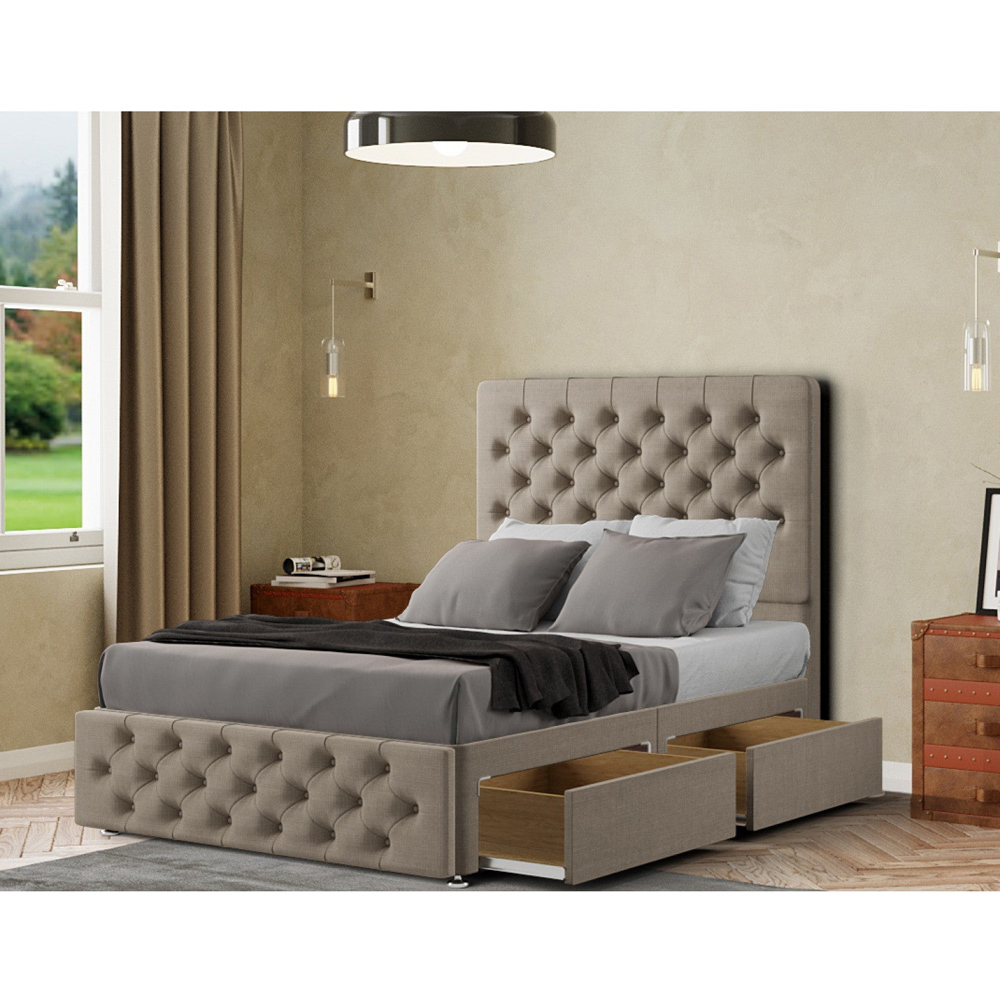 Portland Mary Chesterfield Single Beige Linen Divan Bed with 2 Drawer and Headboard Image 2