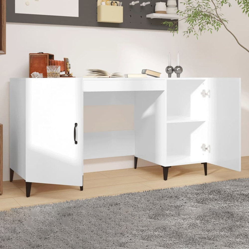vidaXL 2 Door Computer Desk High Gloss White Image 1
