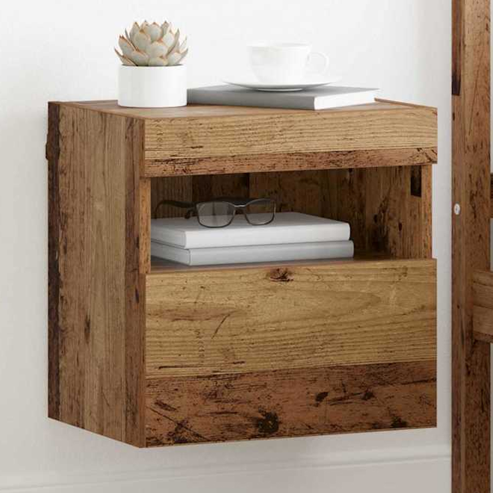 vidaXL Single Door Single Shelf Old Wood Wall Mounted TV Cabinet with LED Light 2 Pack Image 1