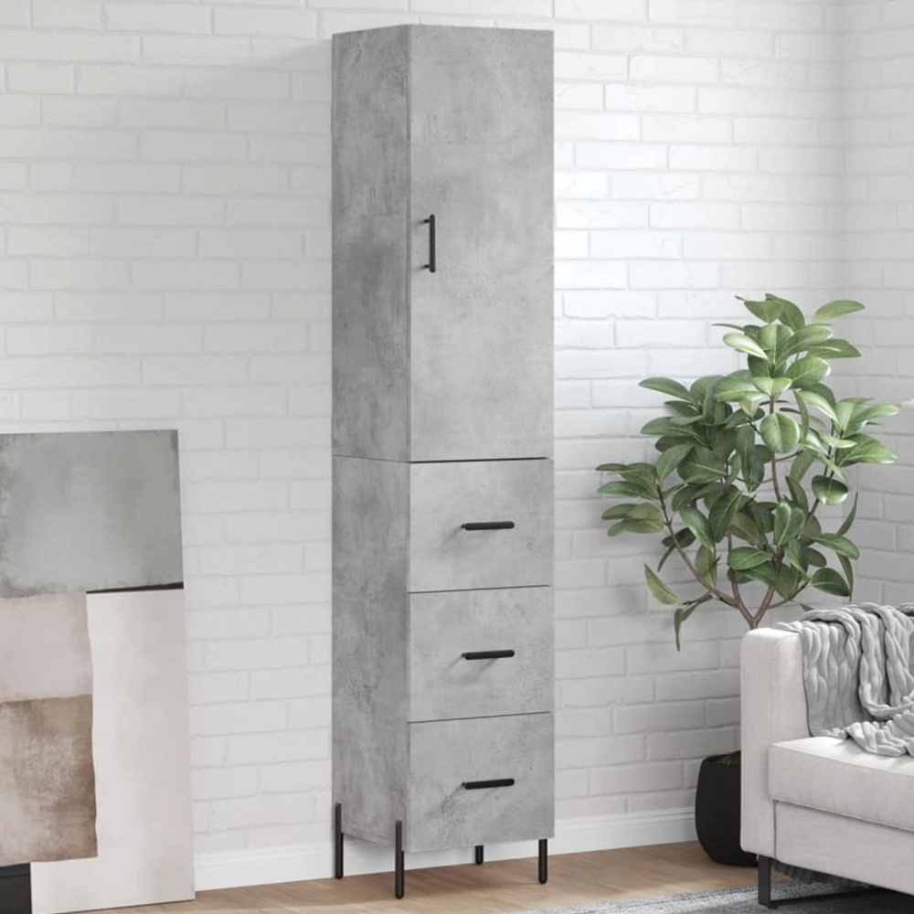vidaXL Single Door 3 Drawer Concrete Grey Highboard with Black Handles Image 1