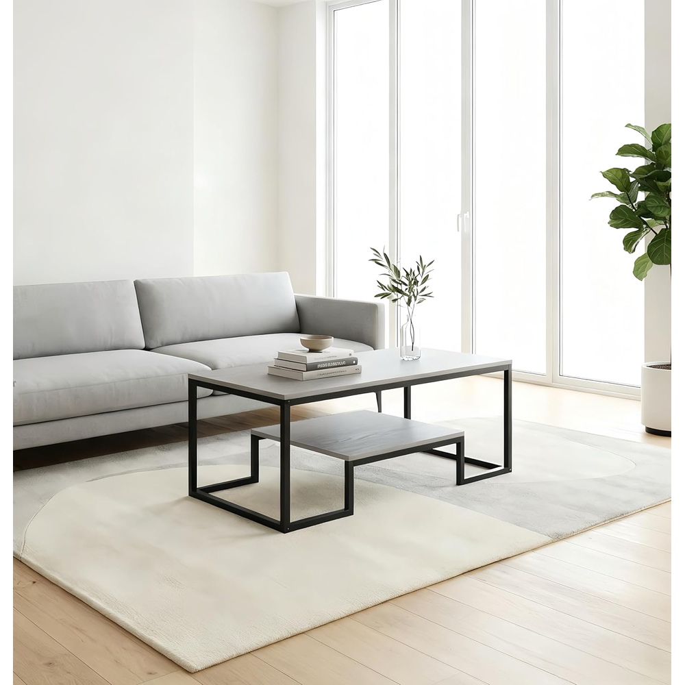 Alivio Single Shelf Grey Modern Industrial Coffee Table Image 3