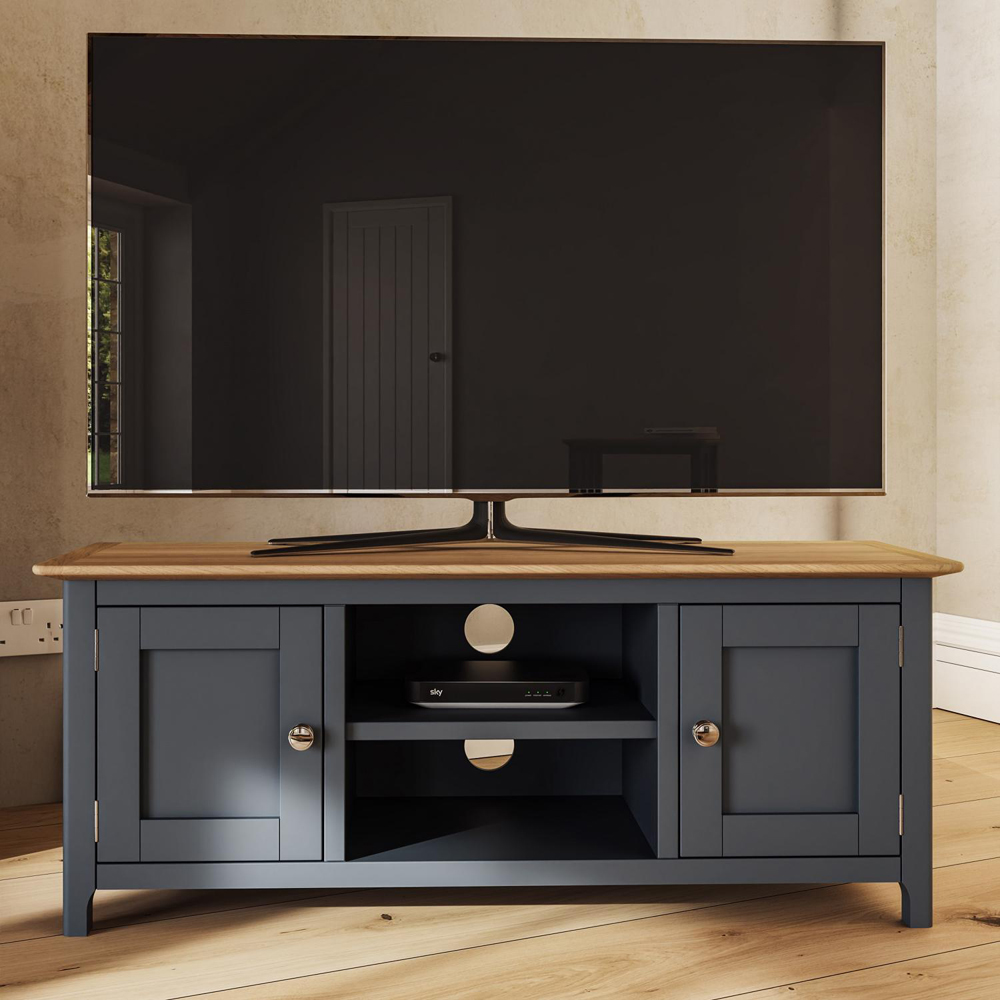 FWStyle Taberno 2 Door 2 Shelf Graphite Blue and Oak Wide TV Unit Image 7