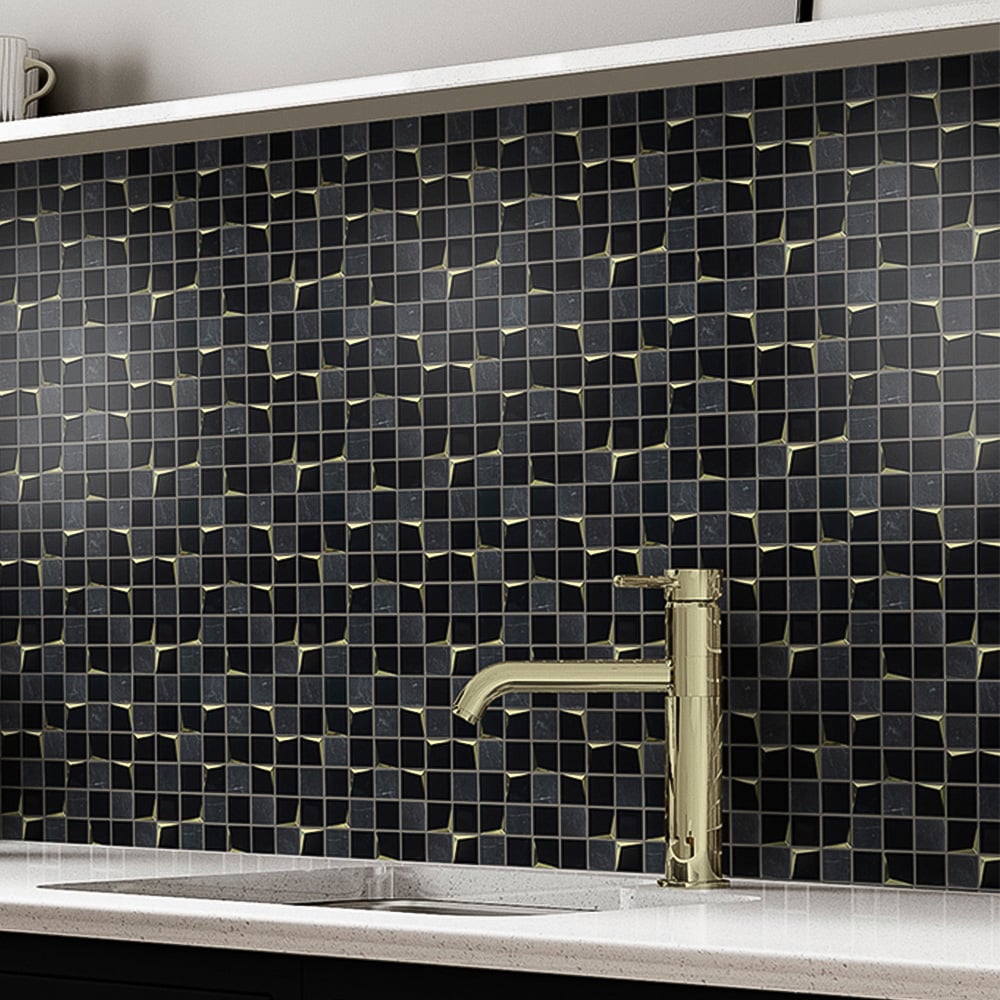 House of Mosaics Venice Black Luxe Mosaic Tile Sheet Image 1