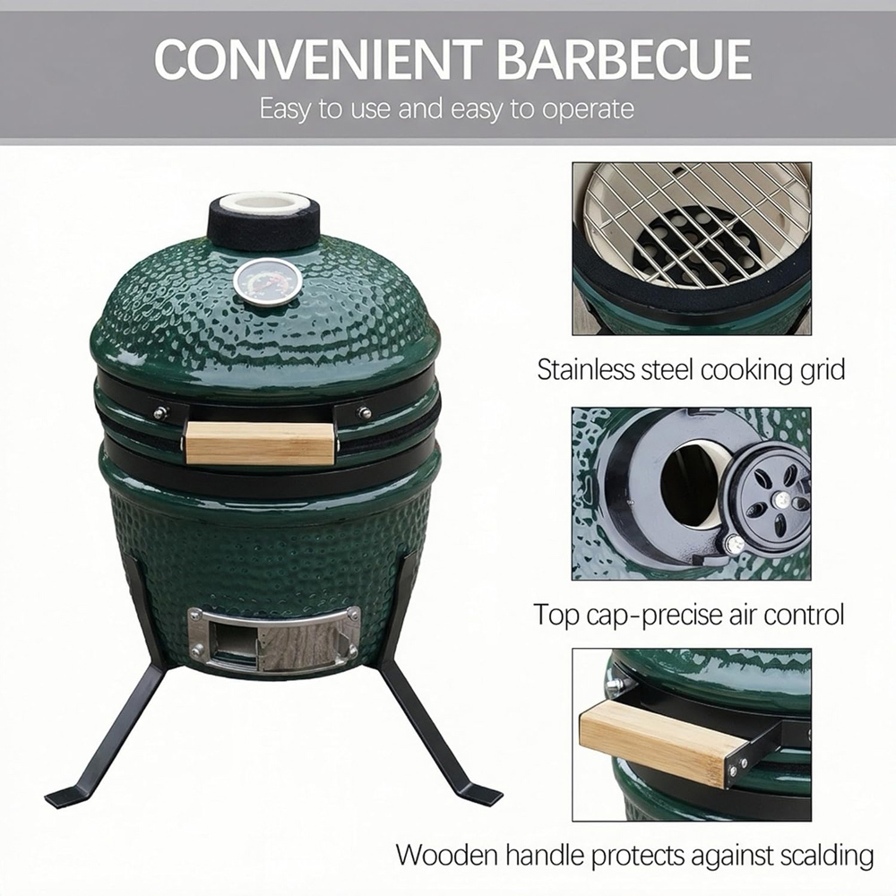 Alivio Kamado Green Portable Ceramic 13 inch Mini BBQ Grill Smoker Egg with Stand Image 5