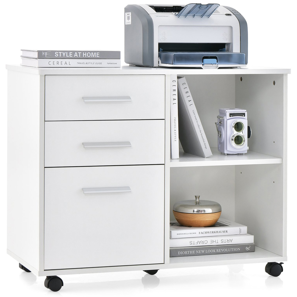 Costway 3 Drawer 2 Shelf White Filing Cabinet Image 2