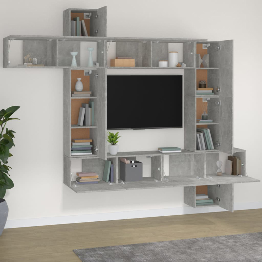 vidaXL 9 Door Concrete Grey Wall Mounted TV Cabinet Set Image 3