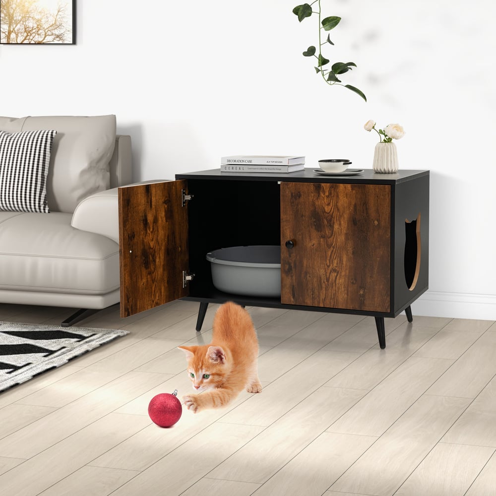 Costway Cat Litter Box Enclosure with Cat Head-Shaped Entry Image 3