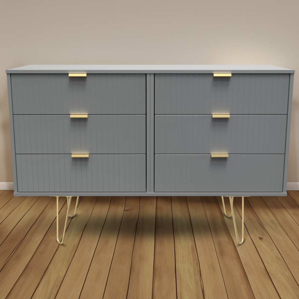 Crowndale 6 Drawer Dusk Grey Wide Chest of Drawers Ready Assembled Image 1