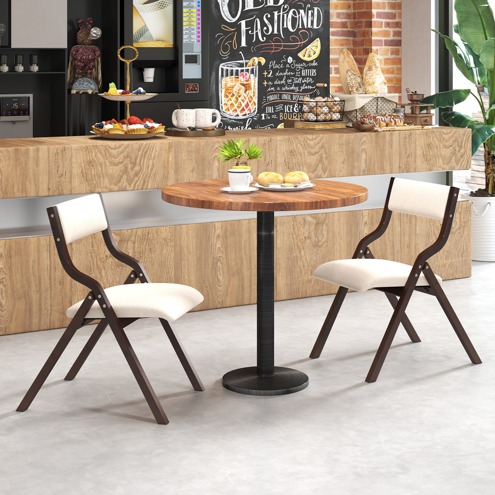 Costway Set of 2 Beige Foldable Dining Chairs Image 4