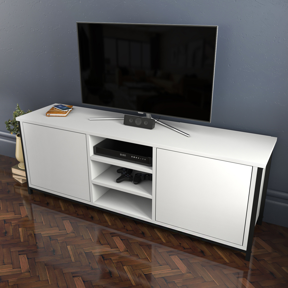 Decorotika Otis 2 Door 3 Shelf Black and White TV Stand for 63 inch TV Image 5