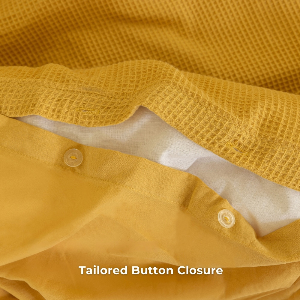 MHG Living Super King Size Mustard Chunky Waffle Duvet Cover Set Image 4
