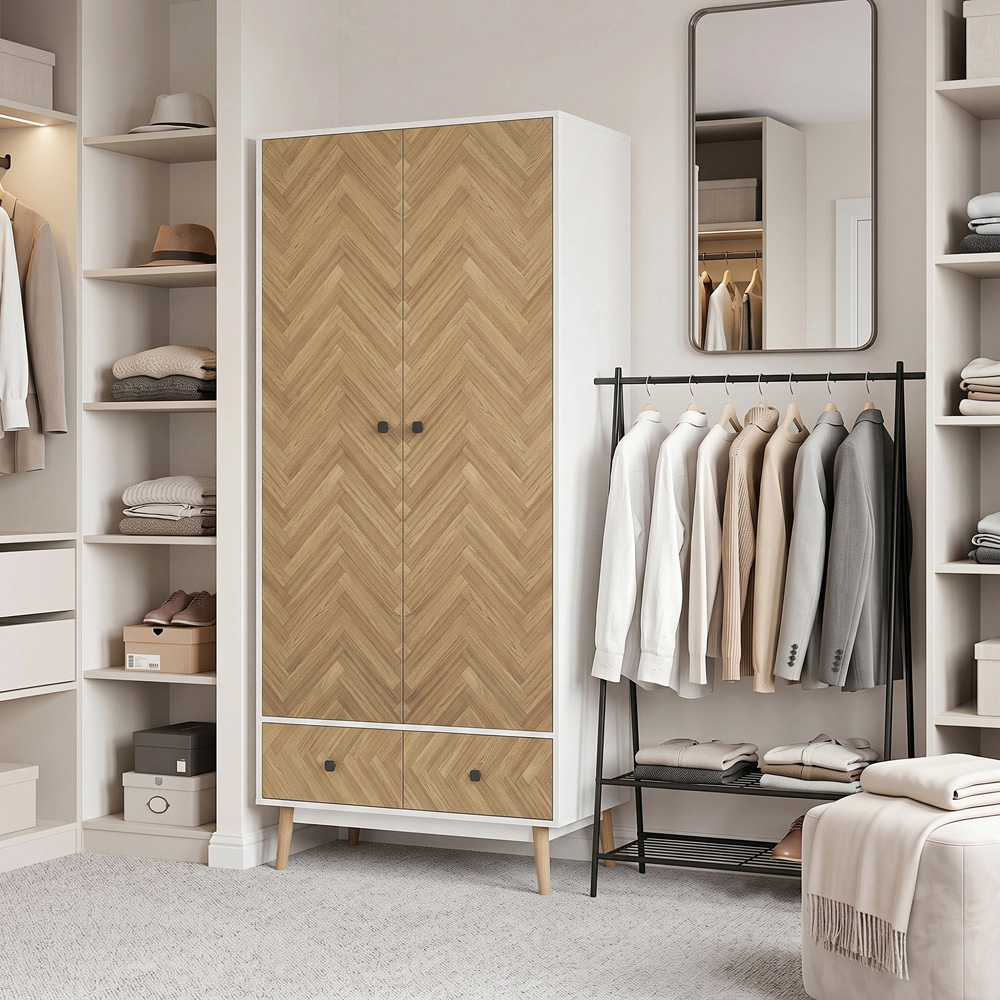 HOMCOM 2 Door 2 Drawer White Wood Effect Wardrobe Image 3