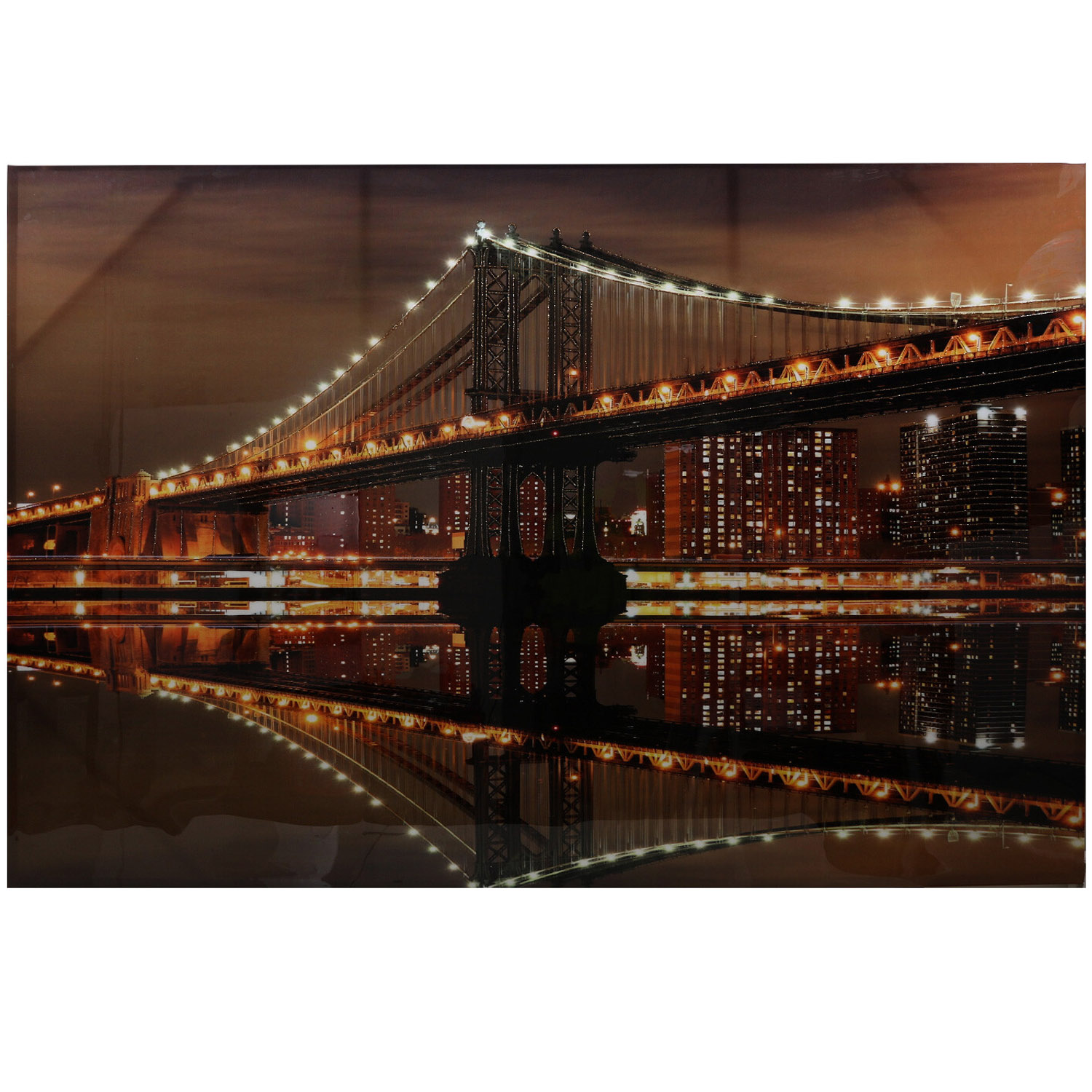 Twilight Brooklyn Bridge Gloss Brown Canvas Wall Art Image 1