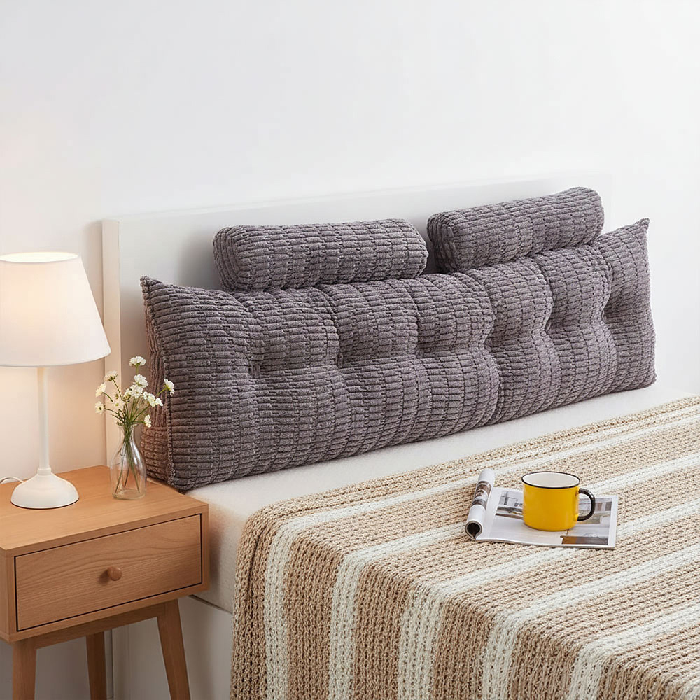 Living and Home Dark Grey Wedge Headboard Pillow with 2 Backrest Support Cushion 67 x 180cm Image 2