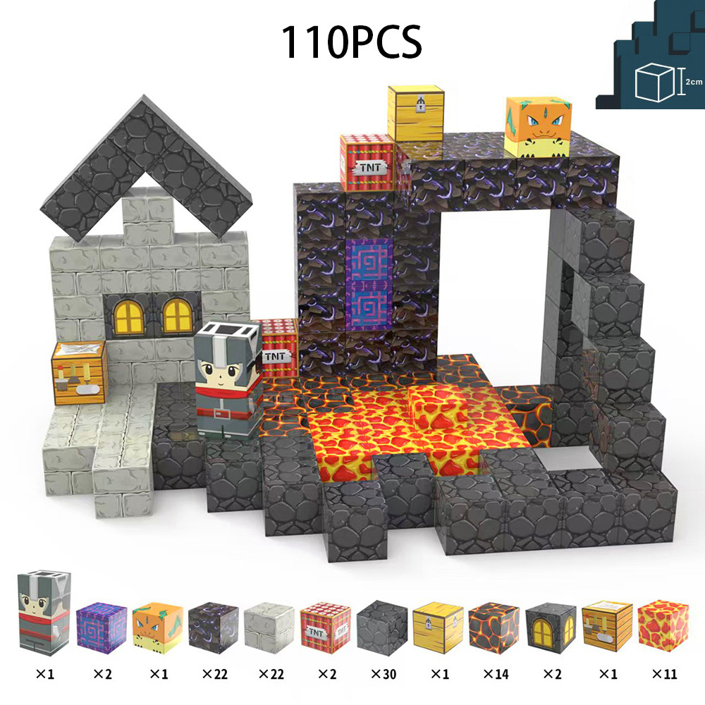 H&O Direct 110 Piece Lava Knight Magnetic Building Block Cube Set Image 7