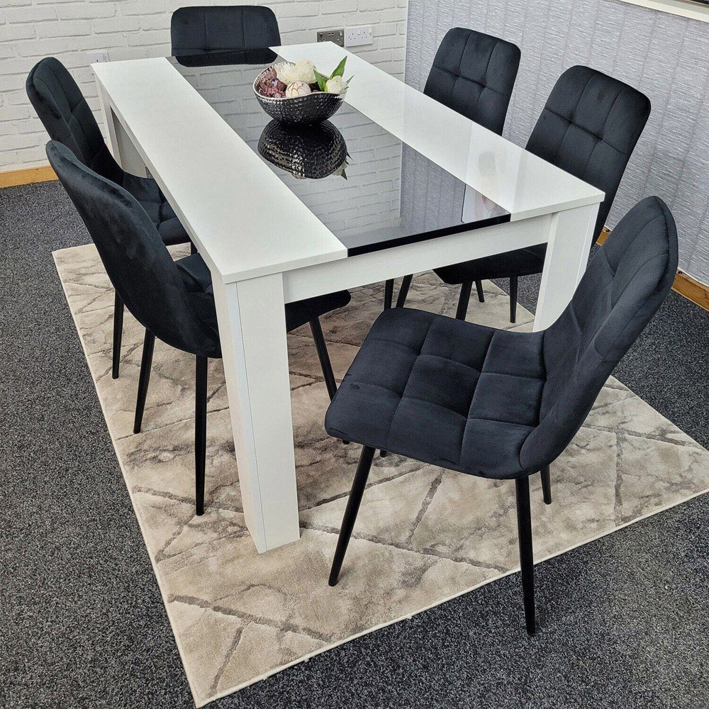 Portland Velvet and Wood 6 Seater Dining Set White and Black Image 6