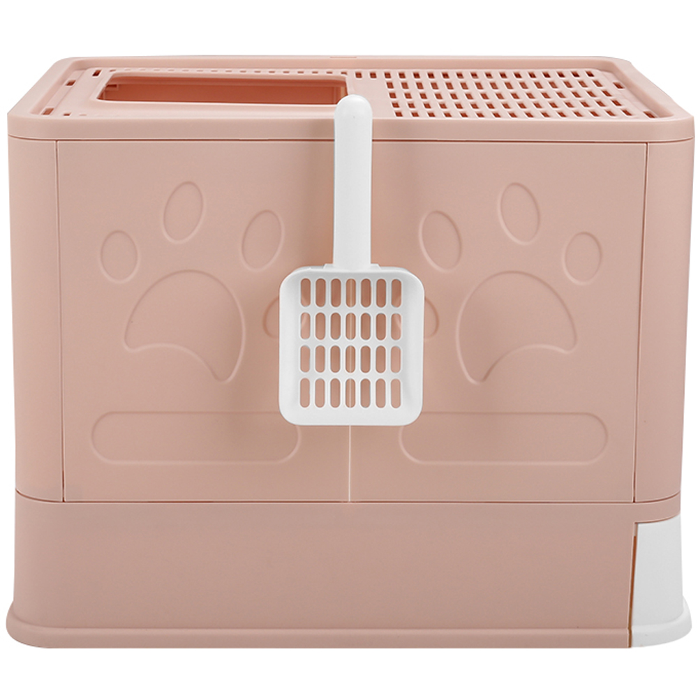 H&O Direct Plastic Foldable Pink Cat Litter Box with Top Entry and Scoop Image 3