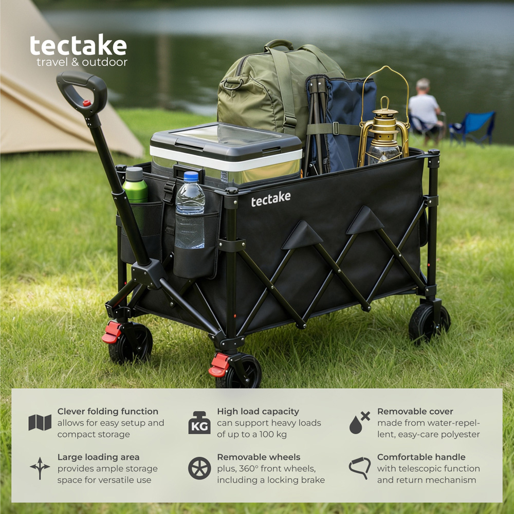 tectake RollRider 150L Black Folding Trolley with Telescopic Handle Image 2