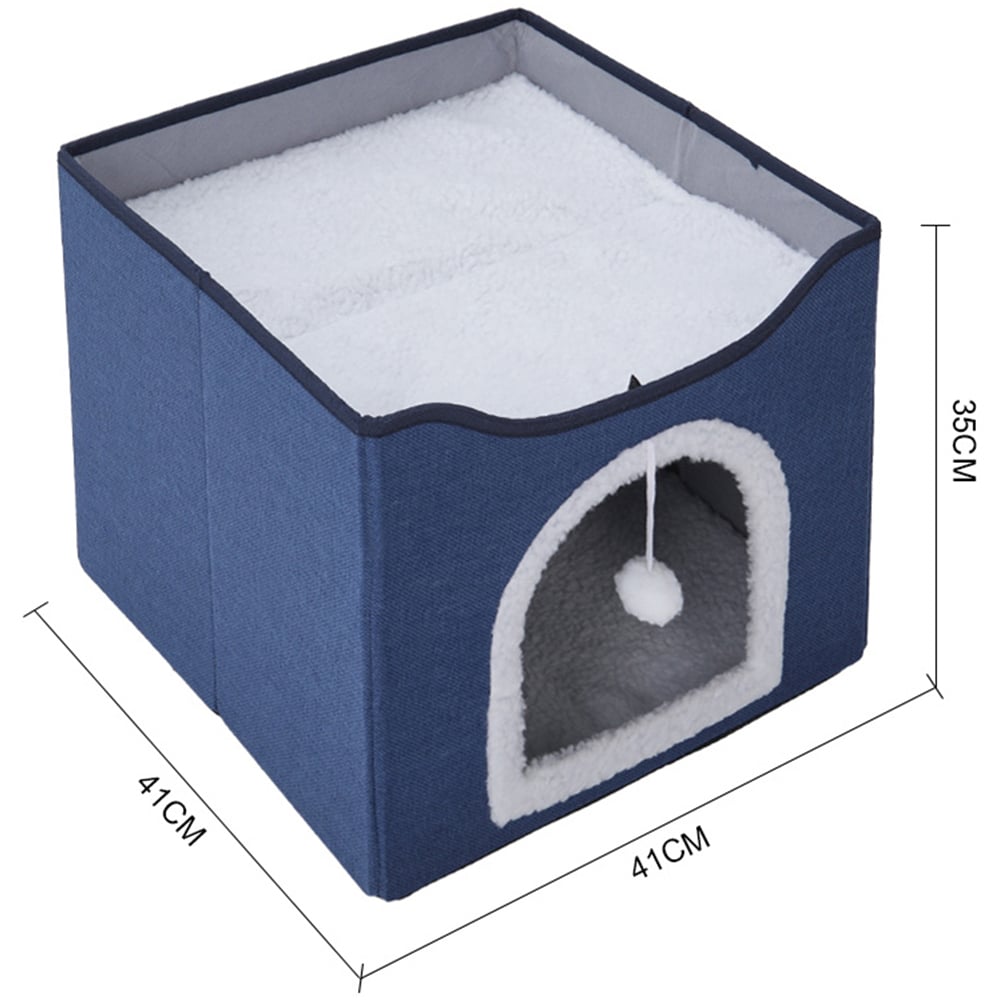 H&O Direct 1.5ft Blue Foldable Cat Bed with Scratching Pad Image 4