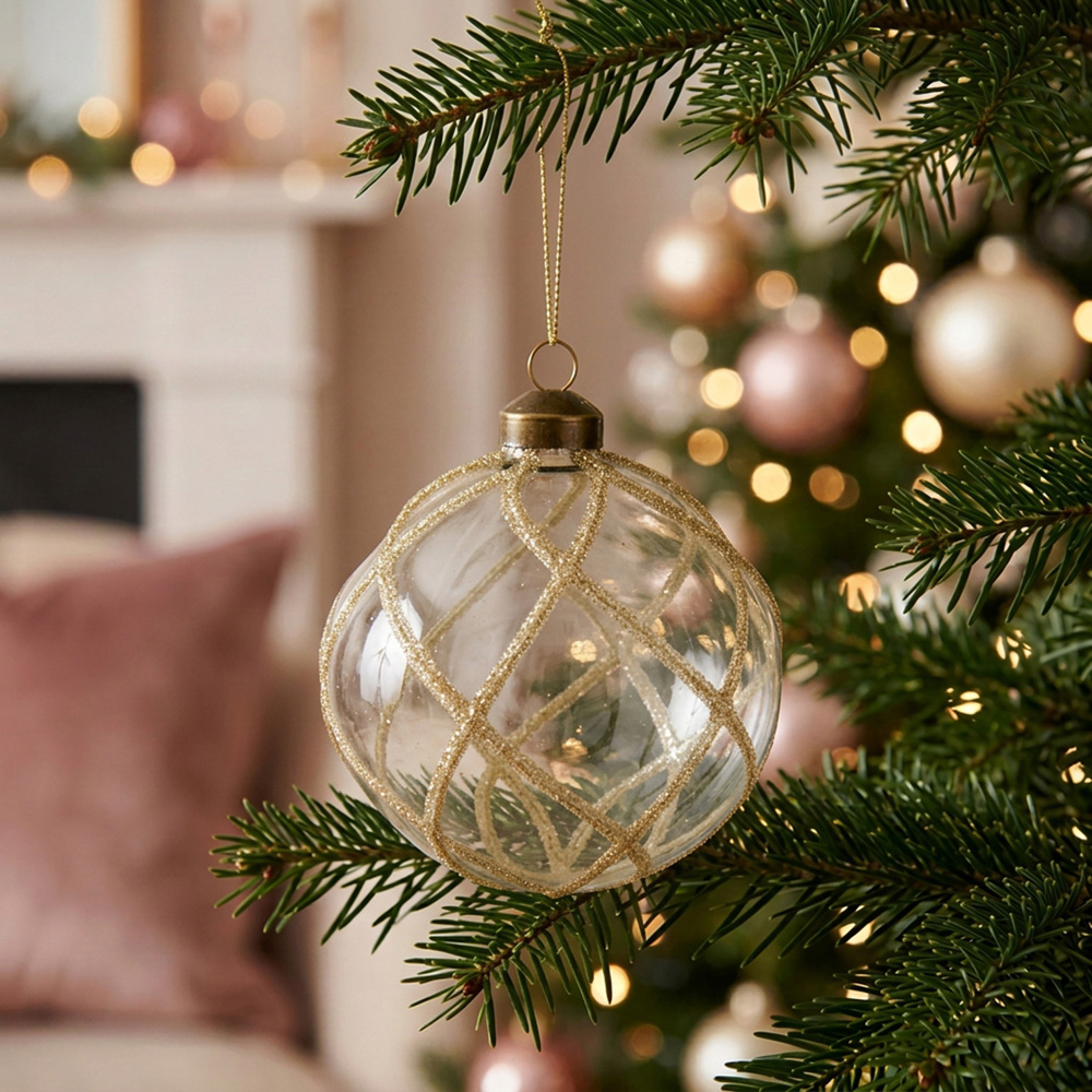 Clear Champagne Glitter Wrapped Bauble - Clear Image 2