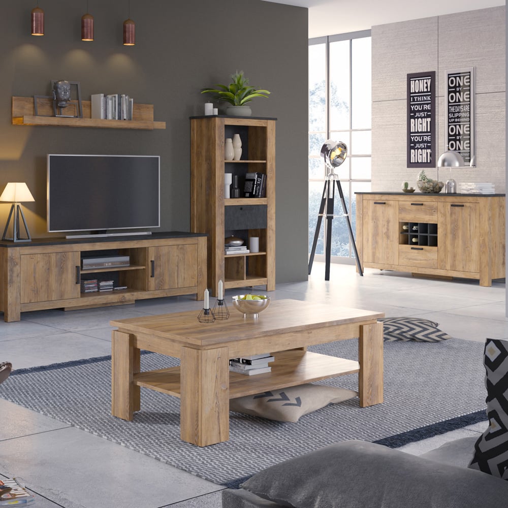 Florence 135cm Chestnut and Matera Grey Wide Wall Shelf Image 4