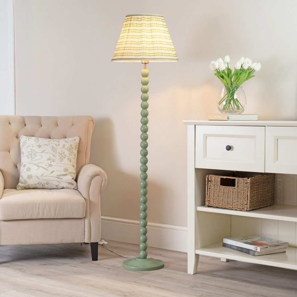 ValueLights Bobbins Pink Aztec Pleated Shade Sage Green LED Floor Lamp Image 2