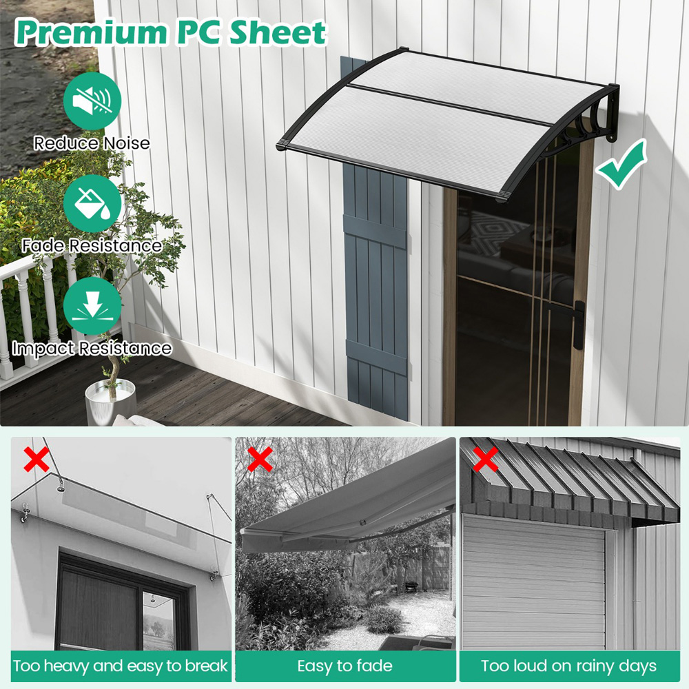 Costway Grey Outdoor Door Awning Canopy 1.22m Image 7