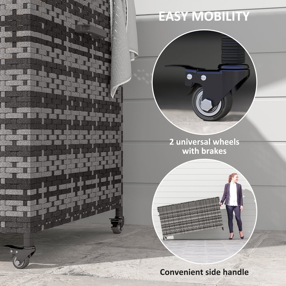 Outsunny Grey Rattan Garden Storage Box with Gas Lift Lid and Wheels 627L Image 7