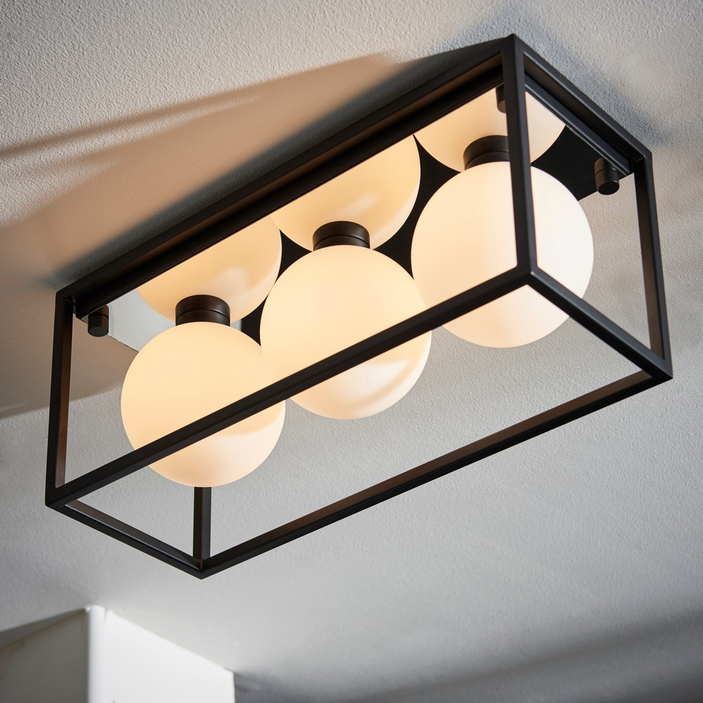 Merano Matera Matt Black and Matt Opal Glass Semi Flush Bathroom 3 Light Ceiling Light Image 4